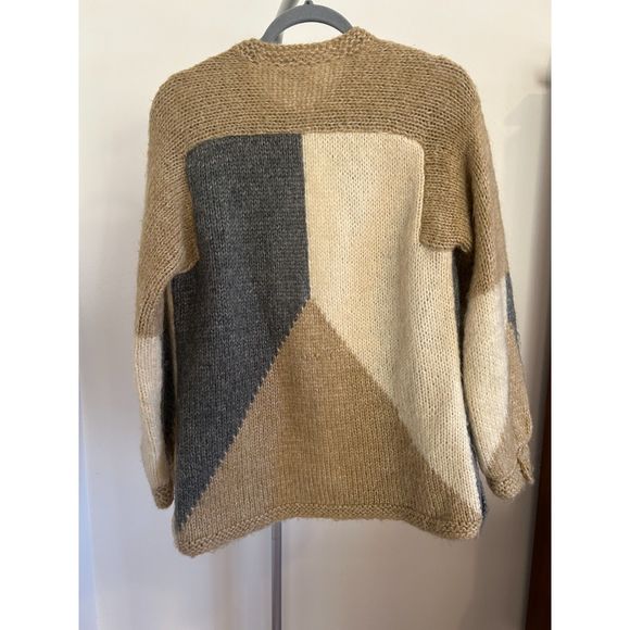 VINTAGE J. TIKTINER France Cardigan Abstract Neutral Sweater Top 38 6 80s Mohair - Picture 5 of 5